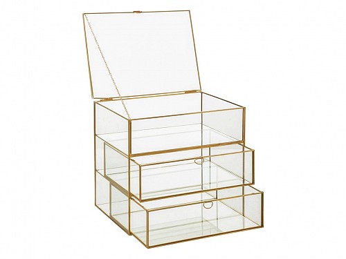 Γυάλινη Κοσμηματοθήκη Μπιζουτιέρα με 3 επίπεδα, 27x20x25 cm, Glass jewelry box