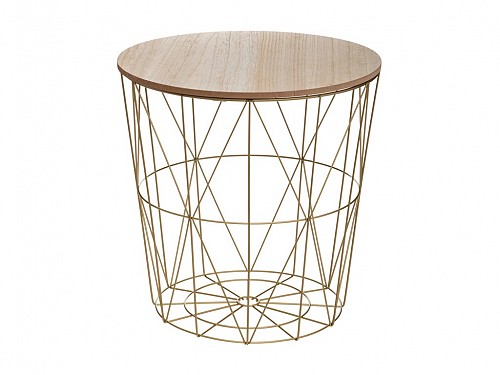 Metal Round Coffee Table in the shape of a basket in gold color, 41x40 cm, Side table