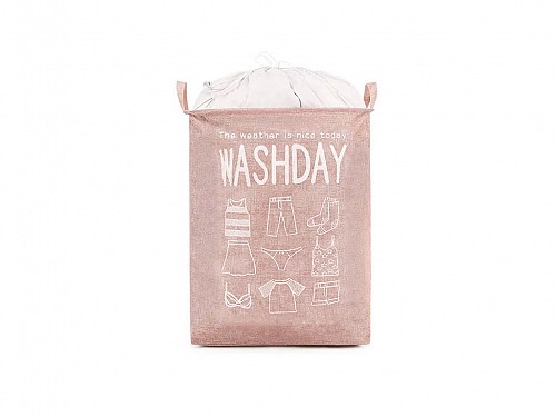 Polyester Folding Laundry Basket with Handles in Pink, 44x33x53 cm